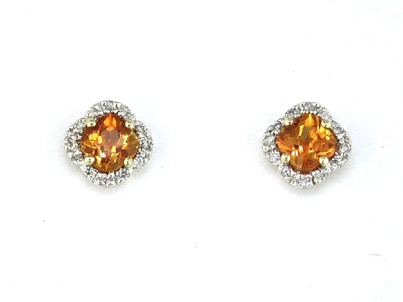 Stud Earrings for Engagement Party -Citrine and Diamond Halo Stud Earrings