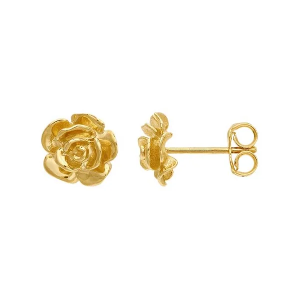 Magnetic Closure Stud Earrings for Easy -14K Yellow Gold, Blooming Rose Stud Earrings