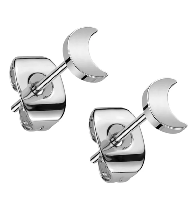 Stud Earrings for Formal Attire -Crescent Moon Titanium Stud Earrings