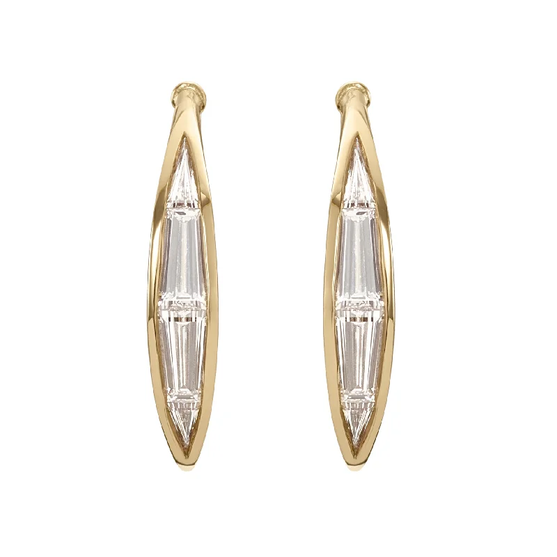 Stud Earrings for Gym Workout -Tapered Baguette Diamond Curved Stud Earrings