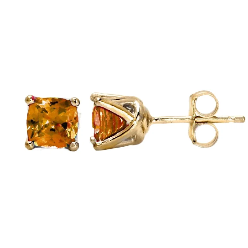 Stud Earrings for Anniversary -Cushion Cut Citrine Stud Earrings in 14K Gold November Birthstone