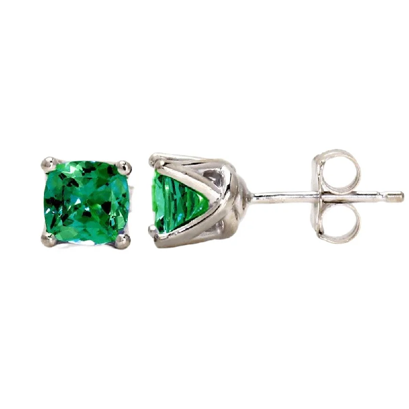 Stud Earrings for Office Wear -Emerald Stud Earrings in 14K Gold Cushion Cut May Birthstone