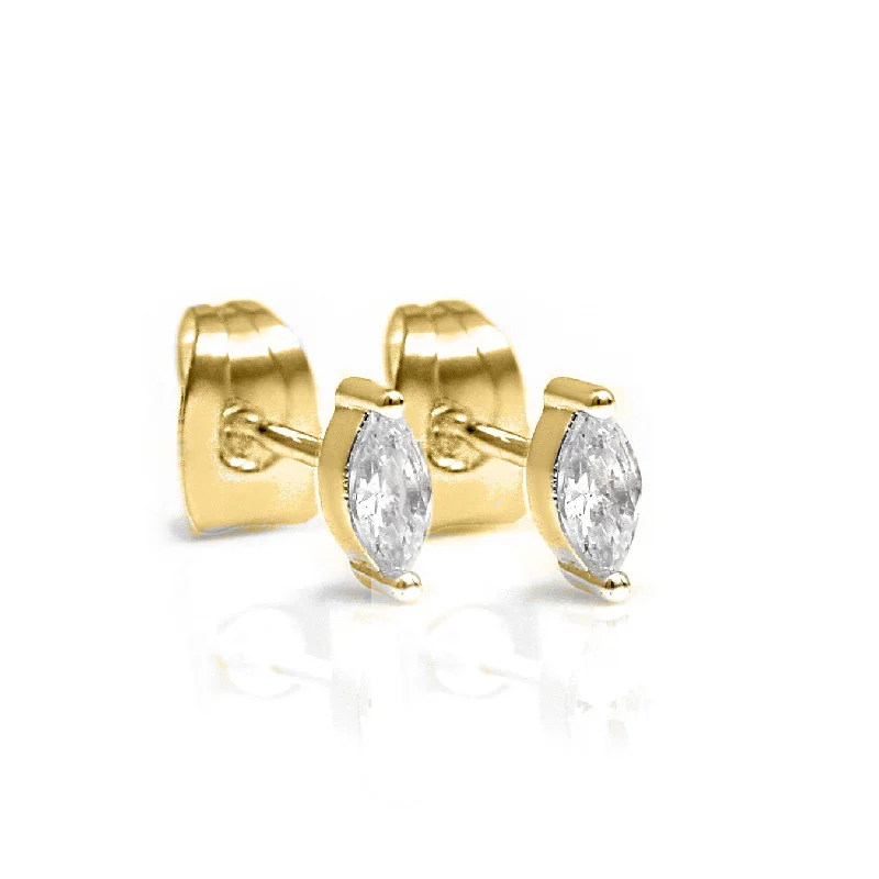 Stud Earrings for Valentine's Day -Clear CZ Marquise Stud Earrings - Yellow Gold