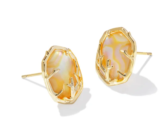 Oval Stud Earrings for Grace -Daphne Gold Iridescent Abalone Coral Frame Stud Earrings by Kendra Scott