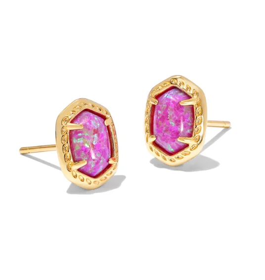 Hippie Stud Earrings with Beads -Daphne Gold Magenta Kyocera Opal Framed Stud Earrings by Kendra Scott