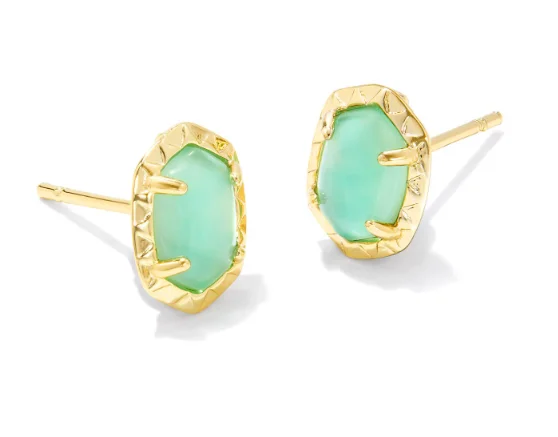 Geometric Stud Earrings for Trend -Daphne Yellow Gold Plated Light Green Mother of Pearl Stud Earrings by Kendra Scott