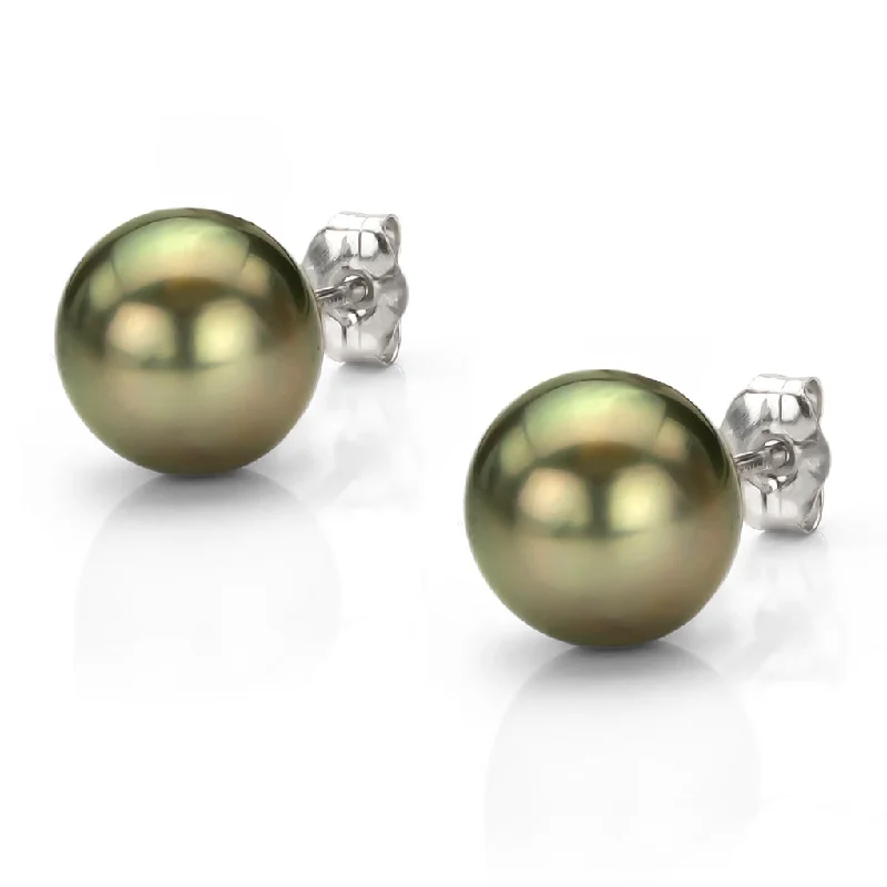 Stud Earrings with Chevron Designs -DaVonna 14k Gold Black Tahitian Cultured Pearl Stud Earrings (10-10.5 mm)