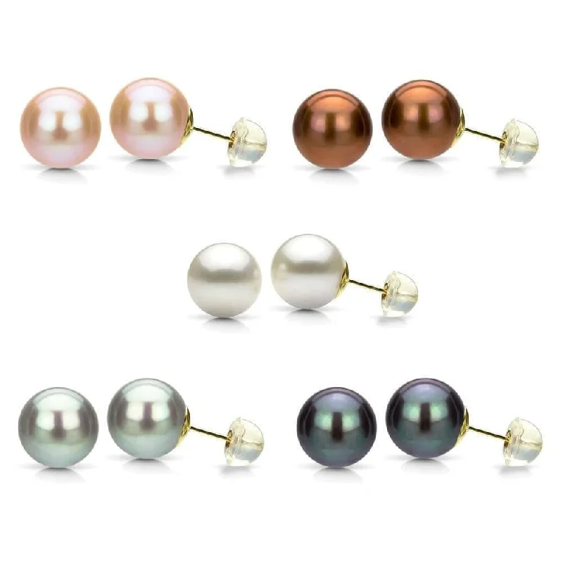 Silver Stud Earrings for Men -DaVonna 14k Gold Perfect Round Akoya Pearl Stud Earrings (6 mm )(Case of 5)