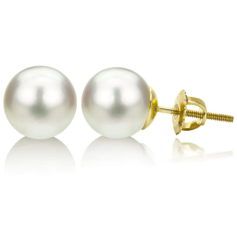 Square Stud Earrings for Modern -DaVonna 14k Gold White South Sea Cultured Pearl Stud Earrings (9-9.5 mm)