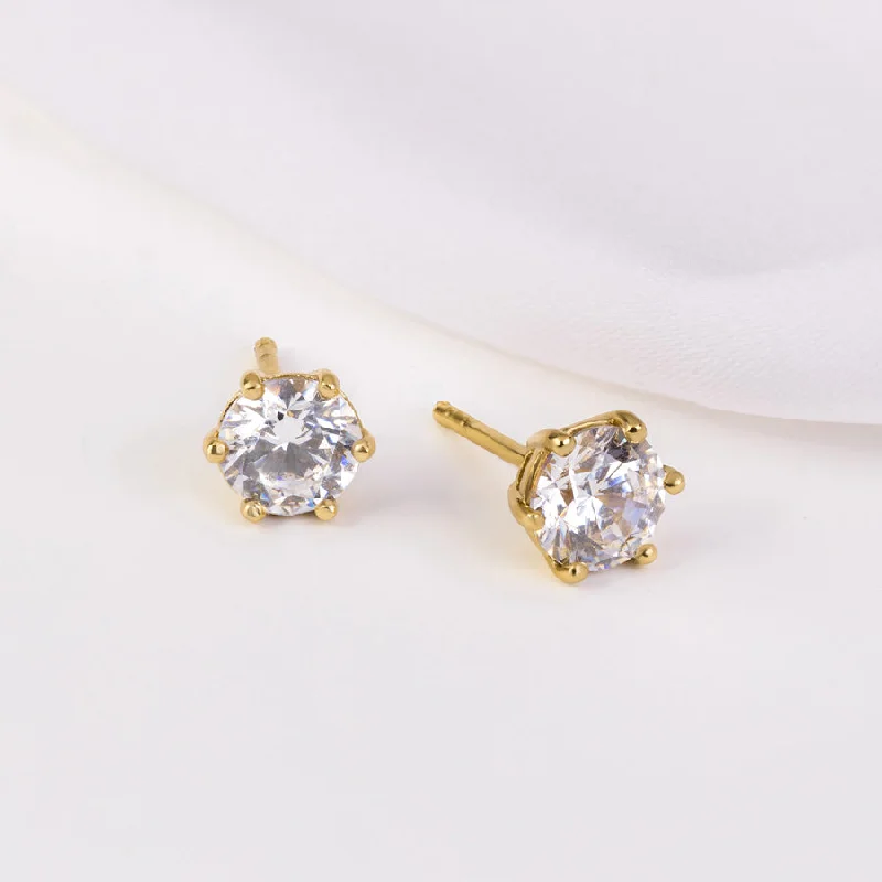 Stud Earrings for Evening Gown -Brilliant Micro Gold 6mm Stud Earrings