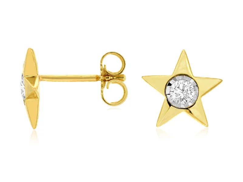 Stud Earrings with Abstract Designs -Diamond Accented Star Design Stud Earrings