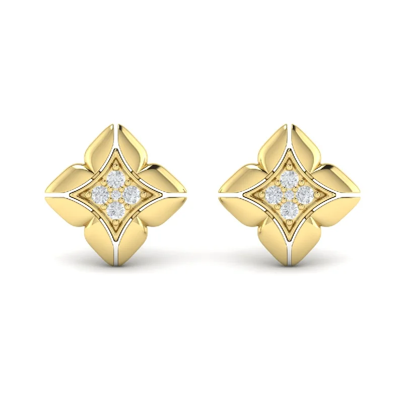 Stud Earrings for Festival Style -Diamond Floral Stud Earrings in 14K Yellow Gold