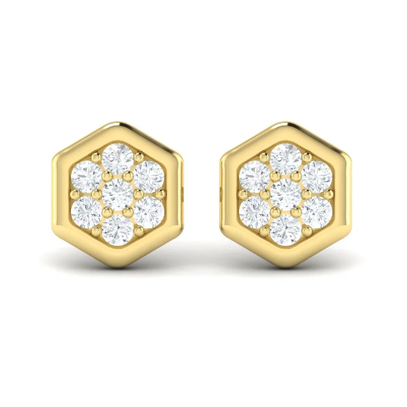 Stud Earrings for Beach Outfit -Diamond Hexagon Stud Earrings in 14K Yellow Gold