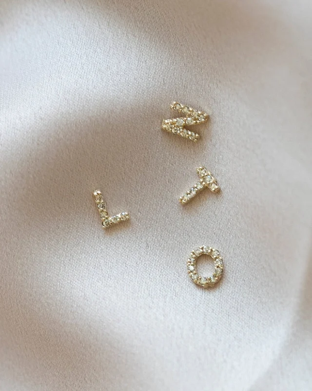 Stud Earrings with Crystals -14k Diamond Letter stud Earrings