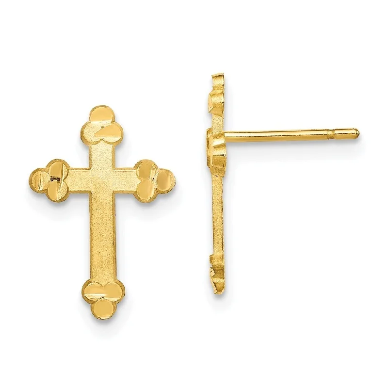 Stud Earrings for Everyday Glamour -Diamond2Deal 10k Yellow Gold Budded Cross Stud Earrings (L-16mm, W-11mm)