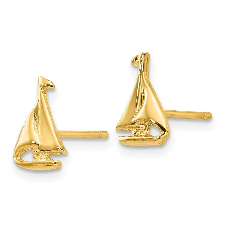 Screw Back Stud Earrings for Security -Diamond2Deal 10k Yellow Gold Sail Boat Stud Earrings (L-10mm, W-7mm)