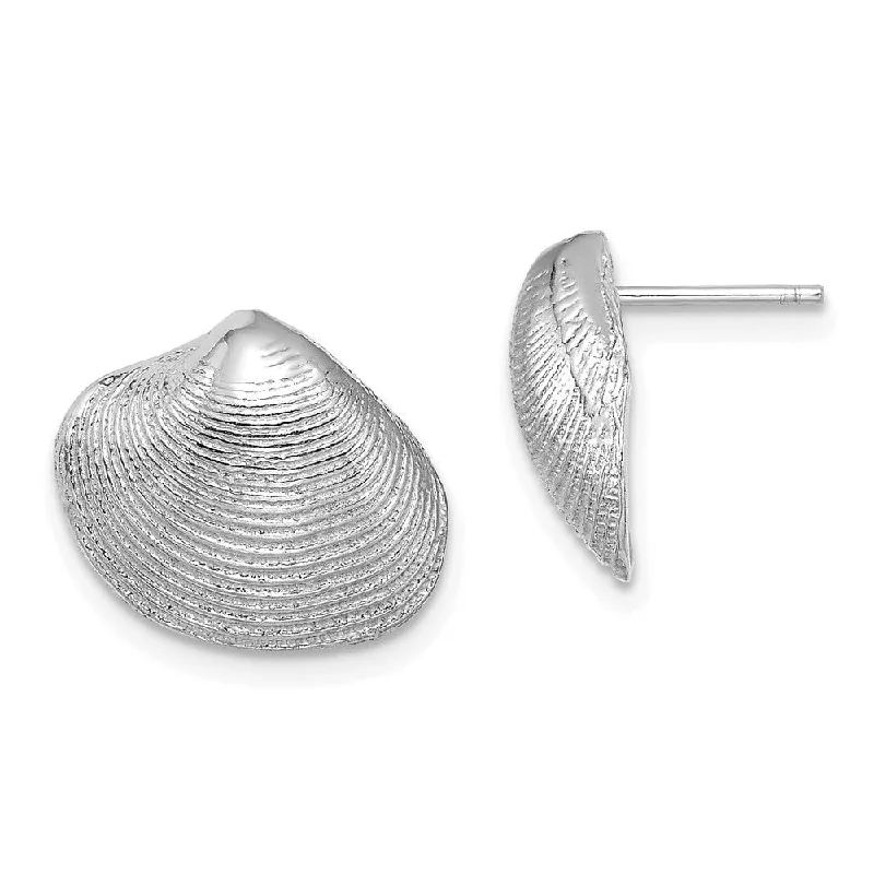 Round Stud Earrings for Classic -Diamond2Deal 14K White Gold Clam Shell Stud Earrings (L- 12.7 mm, W- 15.1 mm)