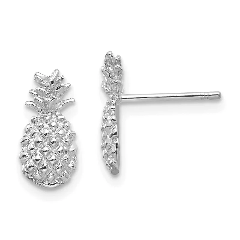 Stud Earrings with Animal Motifs -Diamond2Deal 14K White Gold Polished and Textured Pineapple Stud Earrings (L- 12 mm)