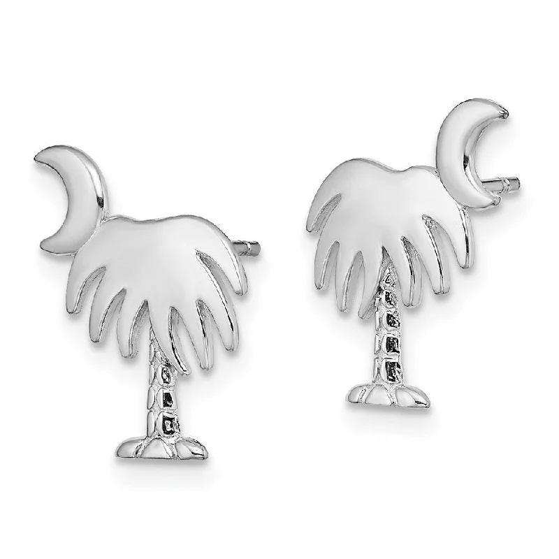 Stud Earrings with Crown Designs -Diamond2Deal 14K White Gold White Charleston Palm Tree w/Moon Stud Earrings (L- 14.97 mm, W- 13.28 mm)