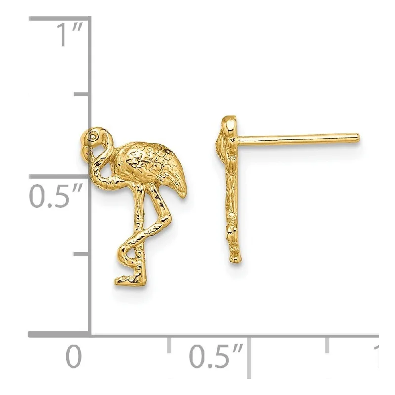 Stud Earrings with Wave Designs -Diamond2Deal 14K Yellow Gold Flamingo Stud Earrings (L- 12.5 mm, W- 8.6 mm)