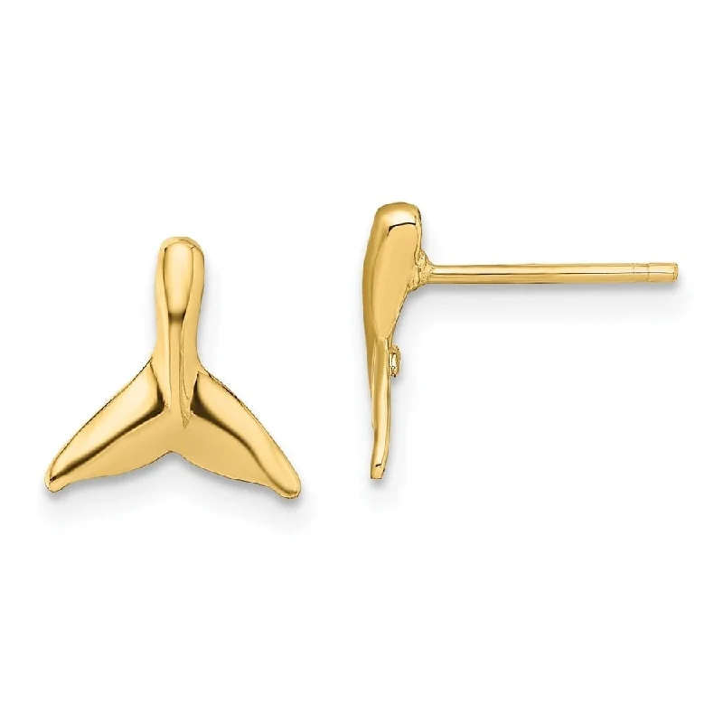 Triangular Stud Earrings for Edge -Diamond2Deal 14K Yellow Gold Mini Whale Tail Stud Earrings (L- 9.9 mm, W- 9.8 mm)