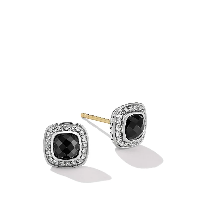 Stud Earrings for Festival Style -Petite Albion Stud Earrings in Sterling Silver with Black Onyx and Pave Diamonds