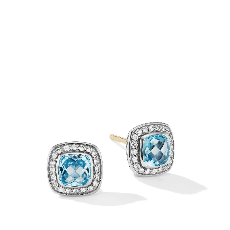 Stud Earrings for Evening Gown -Petite Albion Stud Earrings with Blue Topaz and Pave Diamonds