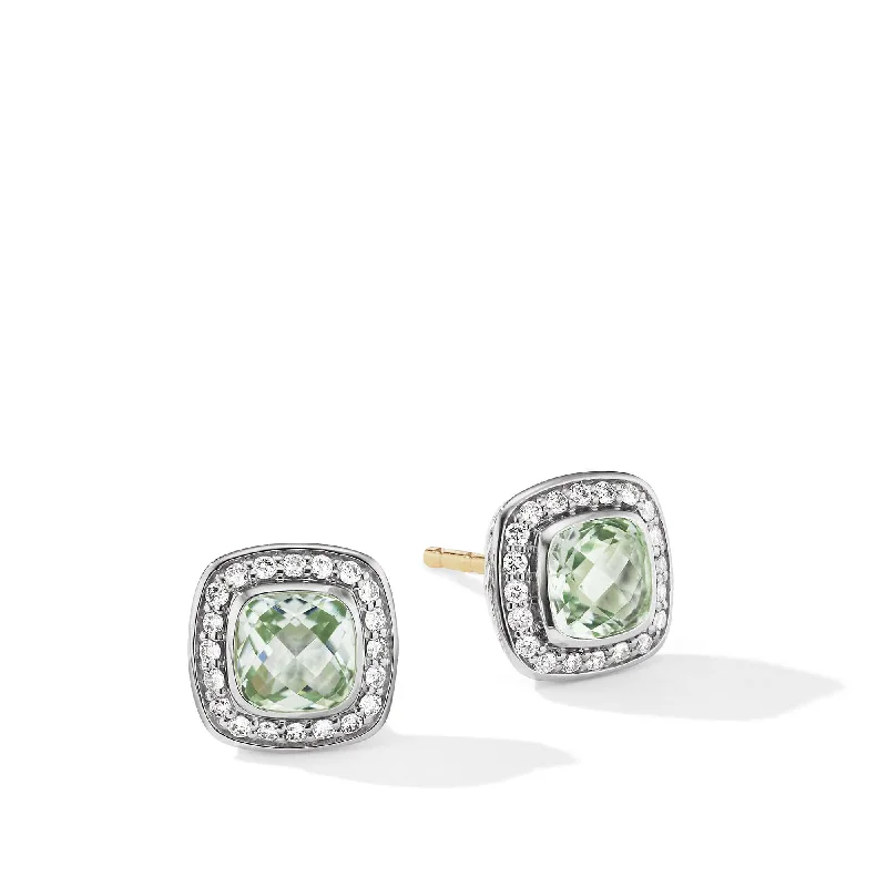 Stud Earrings for Everyday Glamour -Petite Albion Stud Earrings with Prasiolite and Pave Diamonds