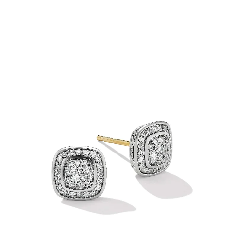 Stud Earrings for Concert Look -Petite Albion Stud Earrings in Sterling Silver with Pave Diamonds