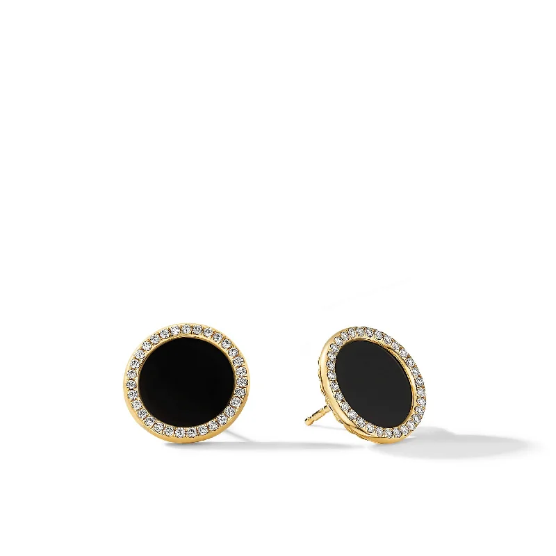 Stud Earrings with Symbolic Elements -DY Elements Stud Earrings in 18K Yellow Gold with Black Onyx and Pave Diamonds