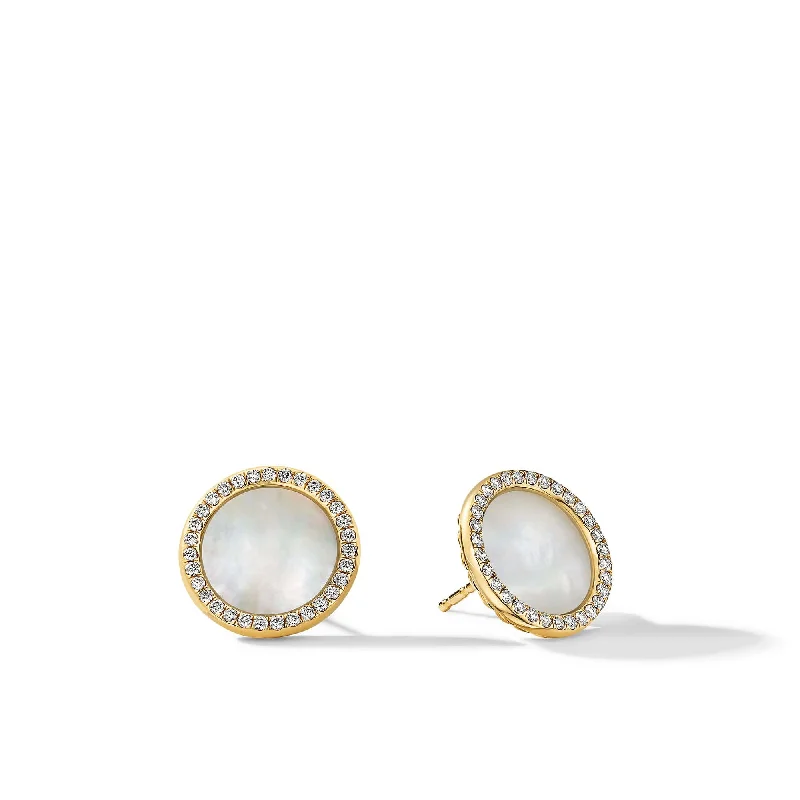 Stud Earrings for Birthday Celebration -DY Elements Stud Earrings in 18K Yellow Gold with Mother of Pearl and Pave Diamonds