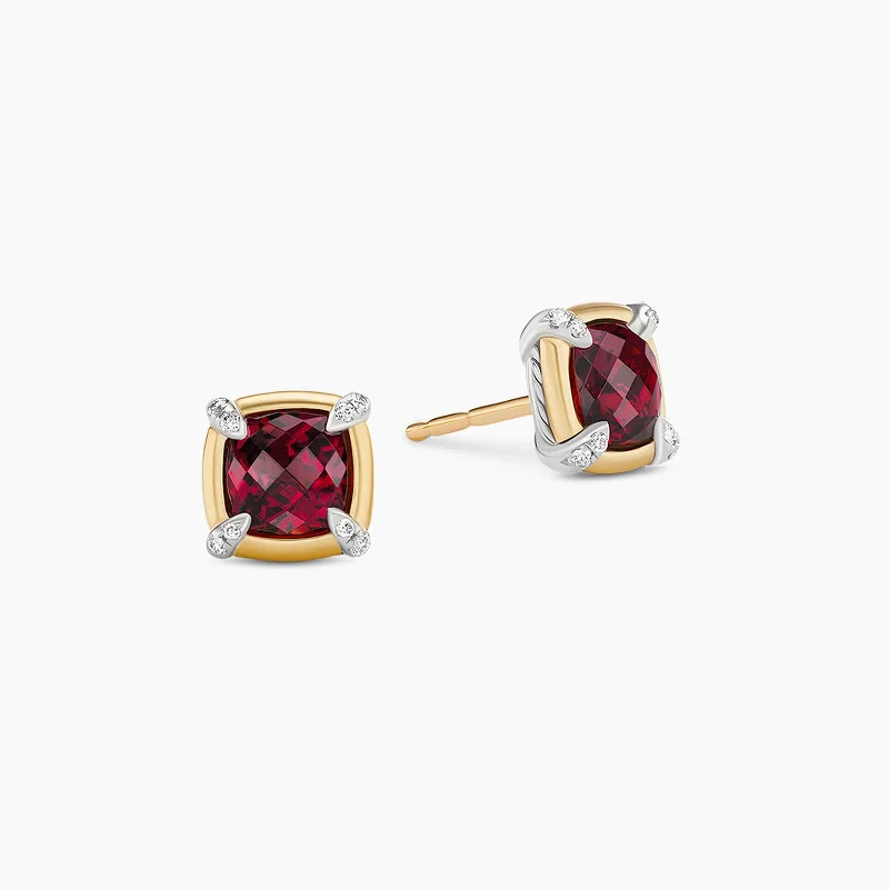 Stud Earrings with Infinity Symbols -Petite Chatelaine Stud Earrings in Garnet with Diamonds Accents