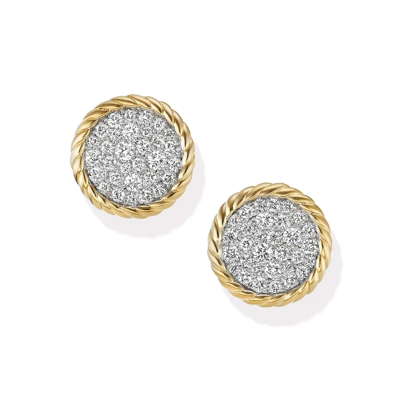 Stud Earrings for Wedding Ceremony -DY Elements Button Stud Earrings in 18K Yellow Gold with Pave Diamonds