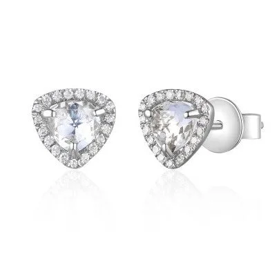 Ethnic Stud Earrings with Tribal Design -White Topaz and Diamond Stud Earrings