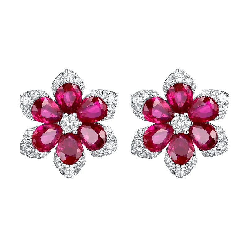 Contemporary Stud Earrings for Fashion -Ruby and Diamond Stud Earrings