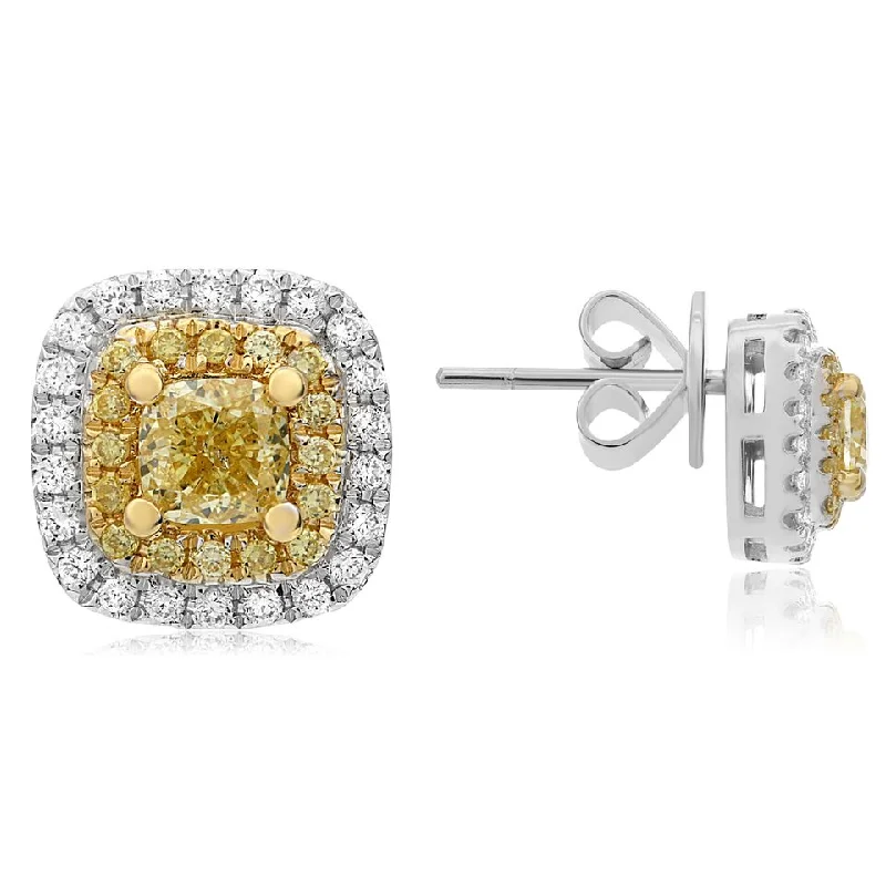 Indian Stud Earrings with Intricacy -Yellow Diamond Stud Earrings