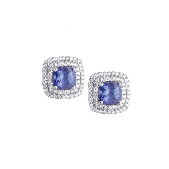 Hippie Stud Earrings with Beads -Tanzanite and Diamond Stud Earrings