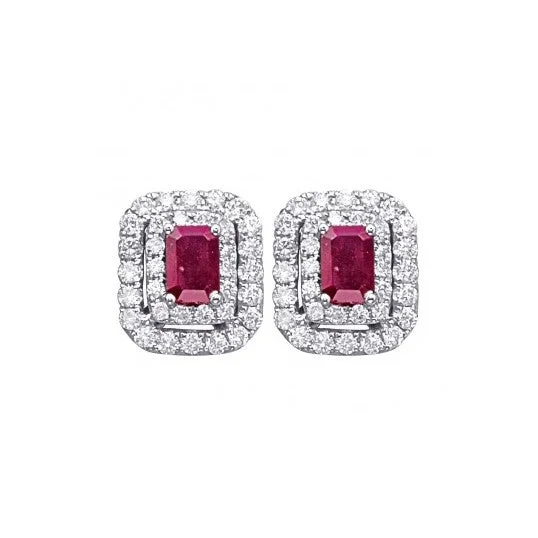 Vintage Stud Earrings with Patina -Ruby and Diamond Stud Earrings