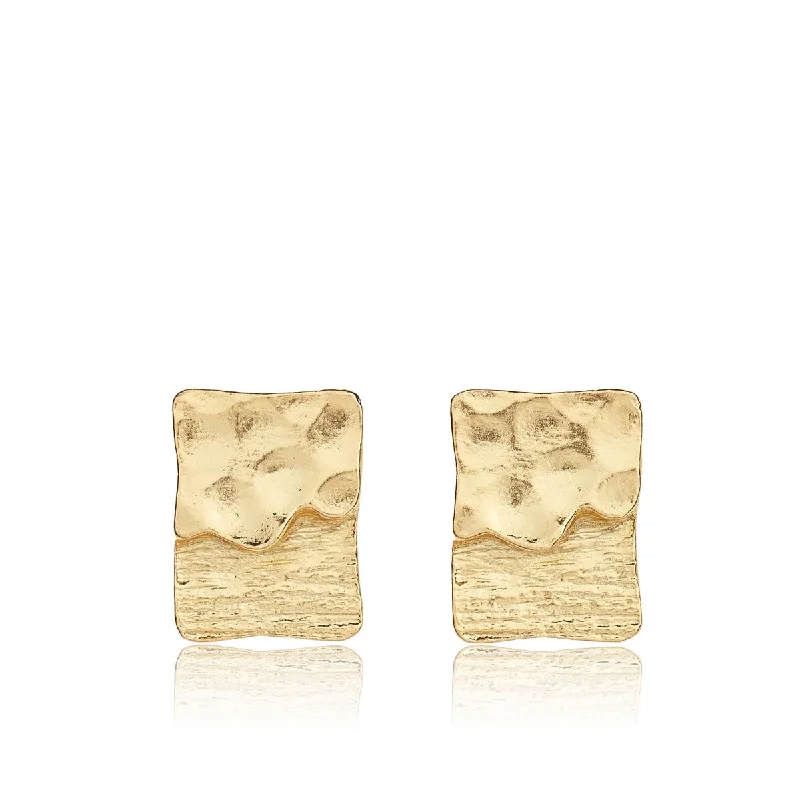 Vintage Stud Earrings with Patina -Dual Texture Stud Earrings