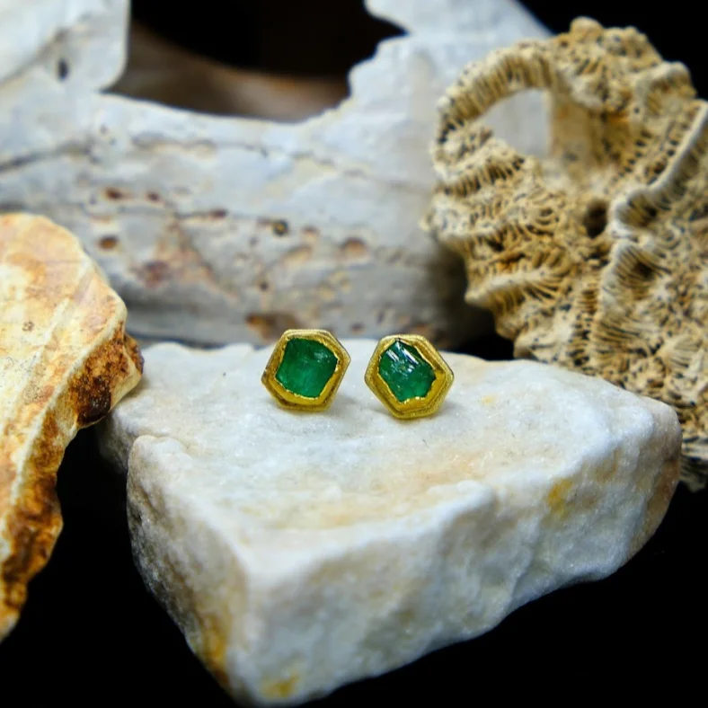 Animal Print Stud Earrings for Fun -Emerald Crystal Stud Earrings