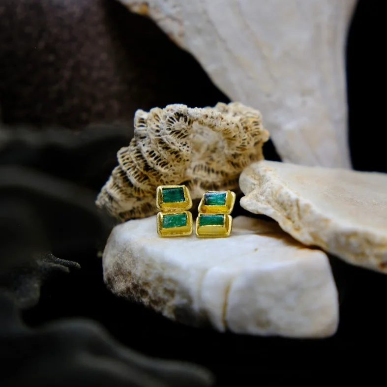 Tarnish Resistant Stud Earrings for Longevity -Emerald Stacked Stud Earrings