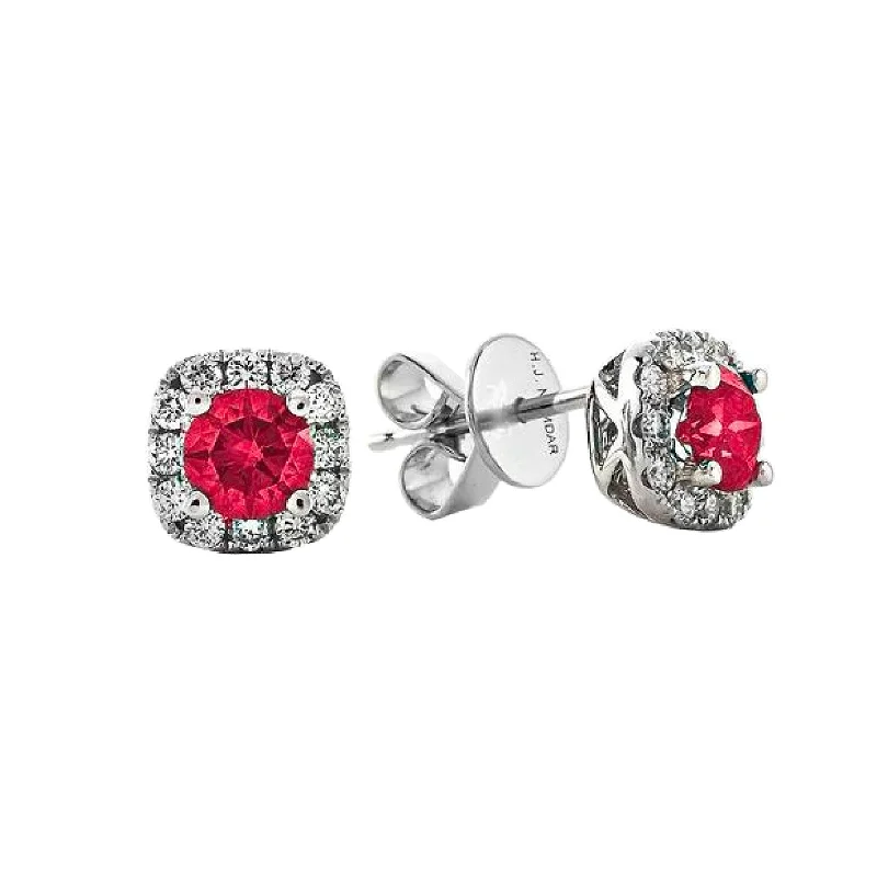 Stud Earrings for Mother's Day -Ruby & Diamond Halo Stud Earrings