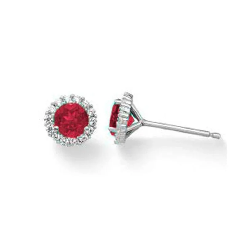 Stud Earrings for Valentine's Day -Ruby & Diamond Halo Stud Earrings