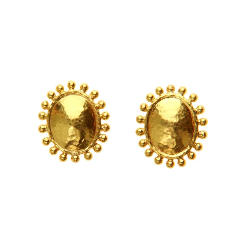 Stud Earrings for Formal Attire -Vertical Oval Granulated Gold Dome Stud Earrings