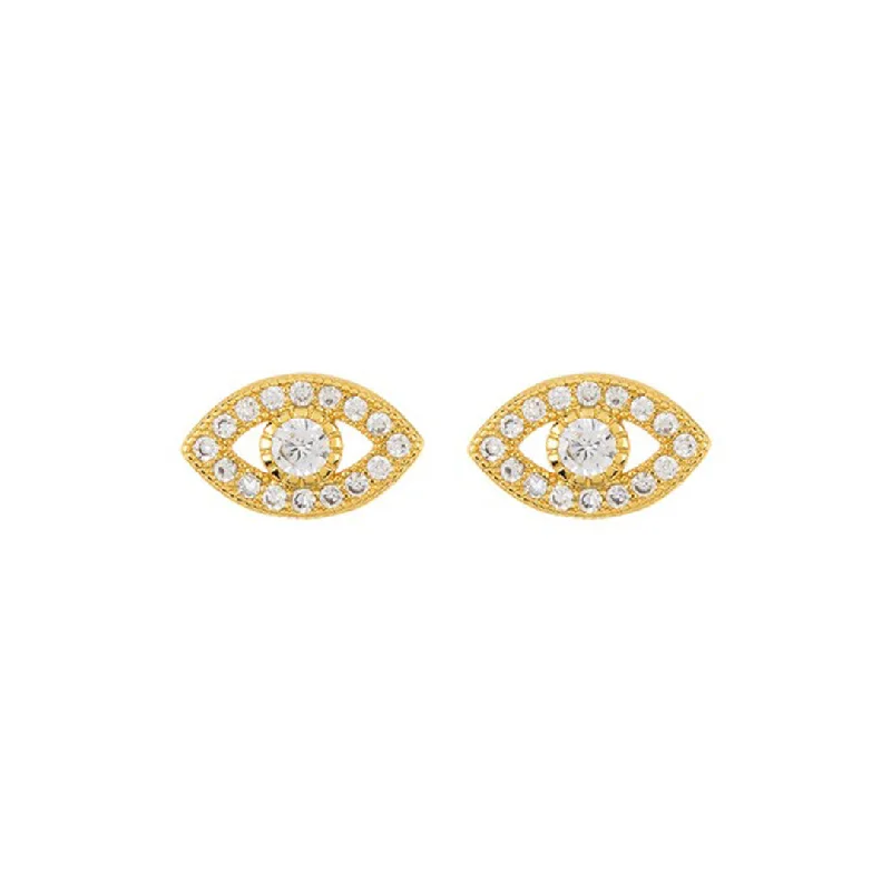 Stud Earrings with Etching -14k Gold Plated Evil Eye Stud Earrings