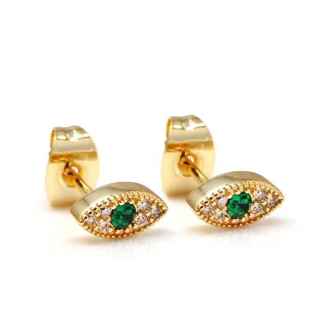 Stud Earrings for Wedding Ceremony -Evil Eye Stud Earrings - Yellow Gold