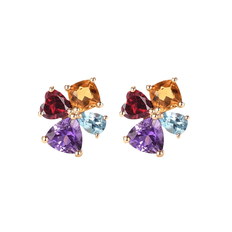 Stud Earrings for Bridesmaids Look -FANCIME 14K Solid Yellow Gold 2.6 Carat Multicolored Gemstone Stud Earrings