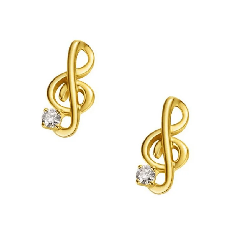 Stud Earrings with Filigree -FANCIME Cute Diamond Keynote 18K Yellow Gold Stud Earrings