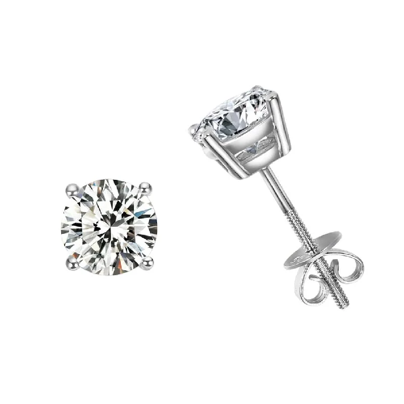 Stud Earrings with Crystals -FANCIME 2cttw Dainty Solitaire Moissanite 14K White Gold Stud Earrings