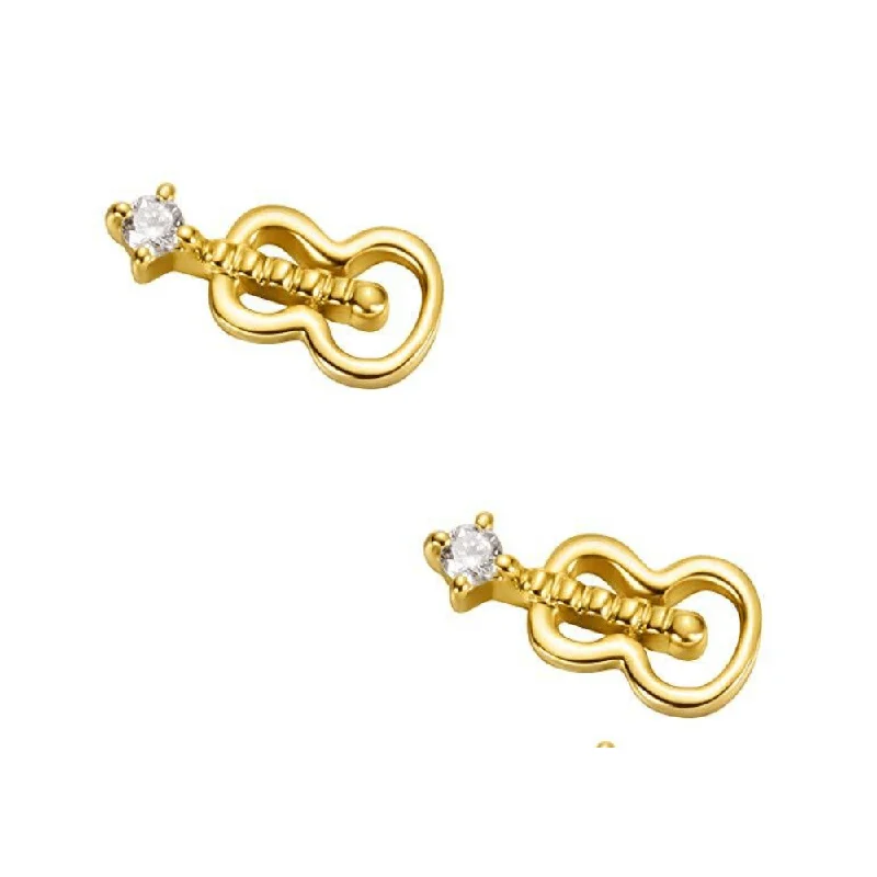 Stud Earrings with Pearls and Diamonds -FANCIME Diamond Guitar 18K Yellow Gold Stud Earrings